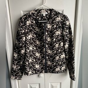 Coldwater Creek Womens Black Ivory Button Floral Blazer Jacket Size 8